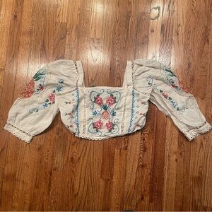 NWT Farm Rio Embroidered Floral White Boho Top - Size XL
